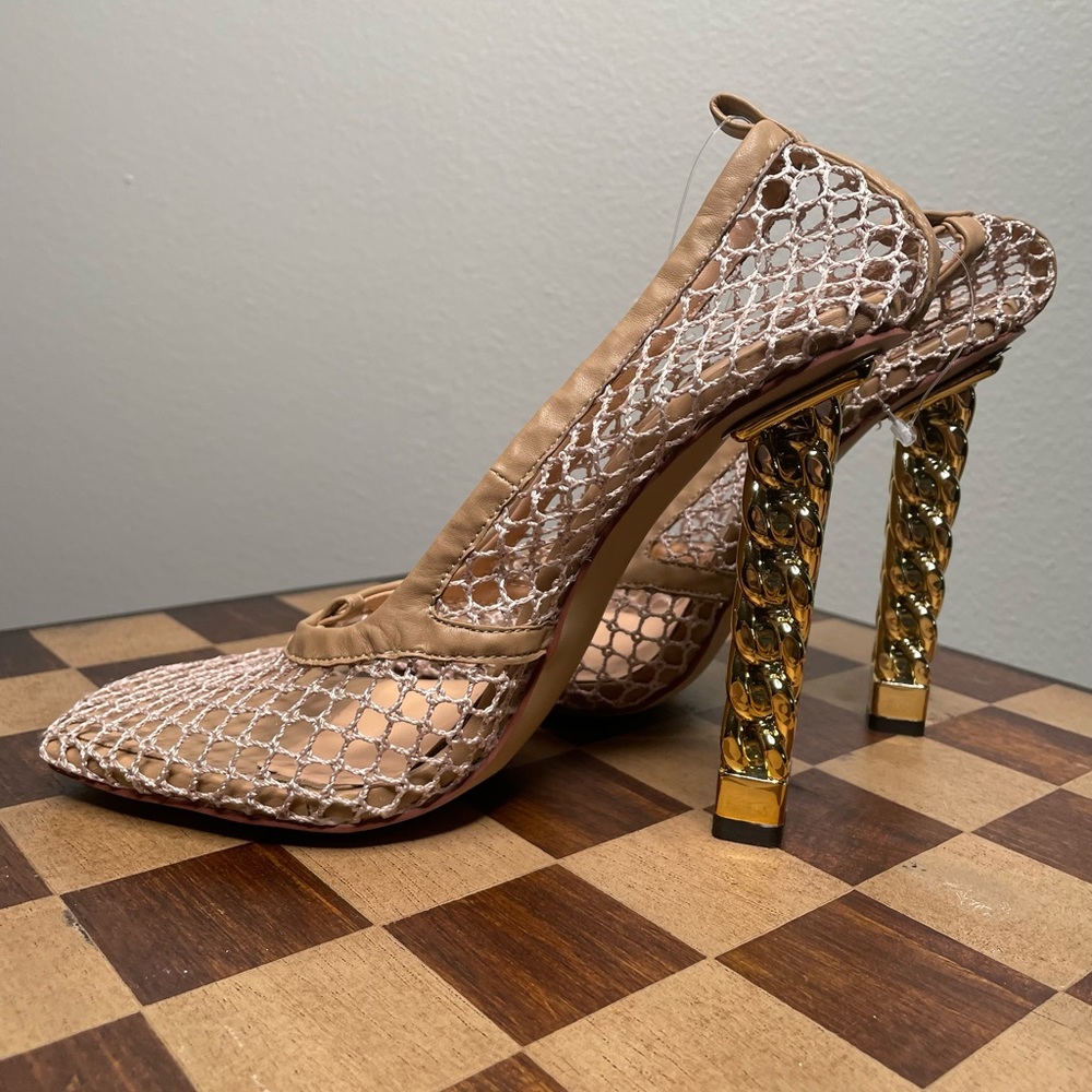 Nude shoes with gold heel